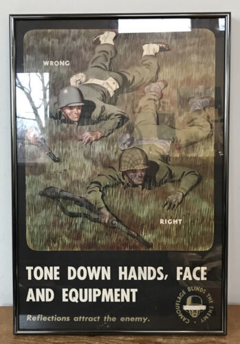 Primary image for WWII 1943 Military Poster Framed Camouflage Blinds Enemy Army Tone Down Print