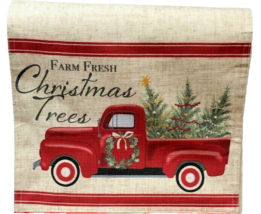 Red Farm Truck Table Runner 70x13&quot; Cabin Lodge Farm Fresh Christmas Trees - £28.69 GBP