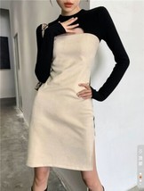 A-line retro Design Suede Knit Color-Block Cutout Spliced Dress for Wome... - £30.15 GBP