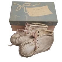 Vintage Baby Shoes White Leather in Original Blue Pink Box Decorative Fo... - $22.44