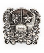 Coat of Arms Skull And Cross Bones 3.5&quot; X 4&quot; Silver &amp; Black Belt Buckle - €12,73 EUR