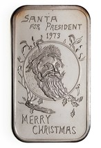 1973 &quot;SANTA FOR PRESIDENT&quot; Merry Christmas By R. J. Gillio 1 oz. Silver ... - £89.67 GBP
