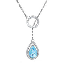 Sterling Silver Womens Pear Lab-Created Blue Topaz Solitaire Necklace 1/8 C - £139.88 GBP