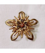 Vintage Round Gold Tone Flower Amber Clear Rhinestone Brooch Pin 1940s 1... - £10.51 GBP