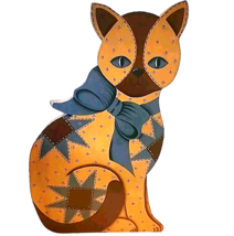 Vintage Hand Painted Wood Cat Cutout Home Decor 14 in Tall Blue Tan Signed - £26.28 GBP