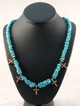 Native American Lakota Indian Hand Made Turquoise Nuggets Necklace with Crosses - £735.17 GBP