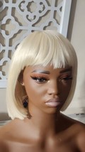 Aimole Short Straight Bob Wig Cute Flat Bangs Synthetic Full Women Wigs(613-Pale - £12.41 GBP