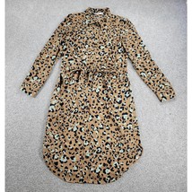 Mango MNG Womens Leopard Shirt Dress 4 Brown Black Print Buttons Tie Waist Midi - £17.53 GBP