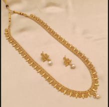 South indian Pearl Gold Plated Bollywood Wedding Necklace Earrings Jewelry Set - £17.85 GBP