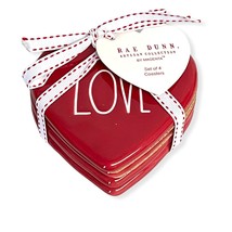 Rae Dunn by Magenta Red Ceramic Drink Coasters Set of 4 LOVE LL - £28.73 GBP