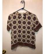 Madewell SZ Small Bohemian Silk Top Tee Short Sleeved Medallion Stamp C3... - €12,88 EUR