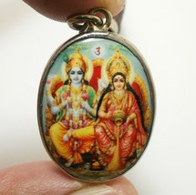 Lord Vishnu Preserver God With Lakshmi Laxmi Devi Hindu Miracle Amulet Necklace - £23.51 GBP