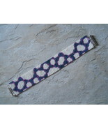 Bracelet: Blue, Purple &amp; White, Geometric Motif, Peyote Stitch, Tube Clasp - £30.49 GBP