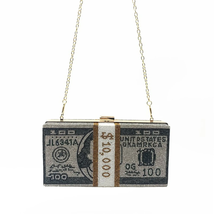 Rhinestone Money Evening Clutch Bag Creative Fashion Purse 100$ Stack Bags  - $32.64