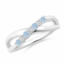 ANGARA Round Aquamarine and Diamond Crossover Ring for Women in 14K Solid Gold - £553.23 GBP