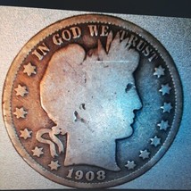½ Half Dollar Barber 90% Silver U.S Coin 1908 D Denver Mint 50C KM#116 - $64.61