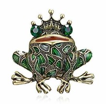 Vintage Look Gold Plated LUCKY Frog KING Brooch Suit Coat Broach Collar Pin B29 - £12.42 GBP