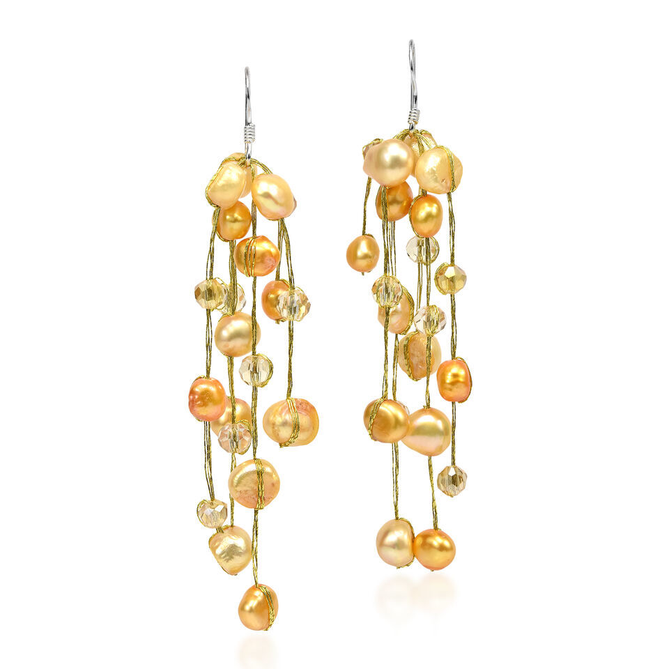 Primary image for Cascading Iridescence Colored Yellow Pearl and Crystal Bead Dangle Earrings