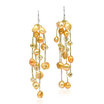 Cascading Iridescence Colored Yellow Pearl and Crystal Bead Dangle Earrings - £13.39 GBP