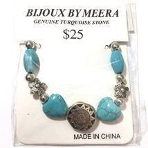 Bijoux By Meera Turquoise Bead Bracelet Silver Tone Genuine Stone 817859... - $8.89