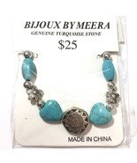 Bijoux By Meera Turquoise Bead Bracelet Silver Tone Genuine Stone 817859... - $8.89