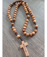 Handmade Holy Land Olivewood 20&quot; Rosary Bead Cross Necklace Free Shipping - £8.25 GBP