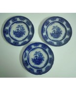 LOT(3) Antique 19th Century Davenport Flow Blue Amoy Pattern Dessert Plates - £96.68 GBP