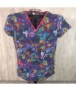 B Scrubs V Neck Shirt Size Large Colorful Peace Love Butterflies Cotton/... - $10.40