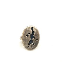 Vintage Signed Sterling Overlay Hopi Native Tribal Female Dance Oval Ring 5 1/2 - £36.50 GBP