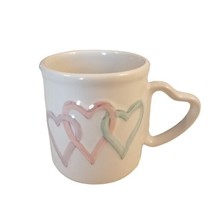 Mary Kay White Coffee Tea Mug with Hearts &amp; Heart Shaped Handle Blue Pink Purple - £9.56 GBP