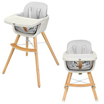 Costway 3 in 1 Convertible Wooden High Chair Baby Toddler w/ Cushion Gray - £108.56 GBP