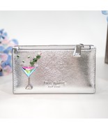 Kate Spade Shaken Not Stirred Silver Leather Small Slim Bifold Wallet NWT - $136.13