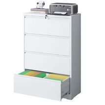 Lateral File Cabinet 4 Drawer, White Filing Cabinet with Lock, Lockable ... - $272.64