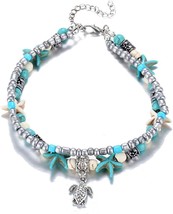 Boho Anklet Bracelet for Women Teen Girls Handmade Elphant Sun Turtle Sh... - £9.38 GBP