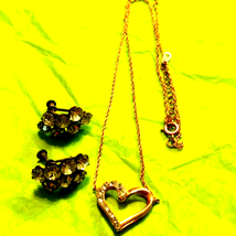 Vintage Rhinestone heart necklace and earrings - £20.17 GBP