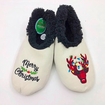 Snoozies Men&#39;s Slippers Merry Christmas Plaid Reindeer Large 11/12 Off W... - $12.86