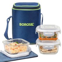 Borosil Klip N Store Microwavable Containers 320ml Set Of 3 With Lunch Bag - $44.66