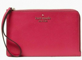 NWB Kate Spade Staci Pink Leather L-Zip Wristlet WLR00134 $119 Dust Bag FS - £50.44 GBP