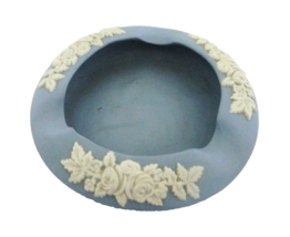 Jasper Ware Blue Ecanada Art Pottery Ash Tray Trinket Dish White Rolled Edge - £15.47 GBP
