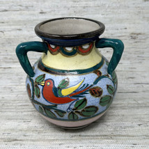 3 Handled Ceramic Vase Jug Bird Flower Handmade Crackle Finish Boho Chic VTG 6”H - £45.10 GBP