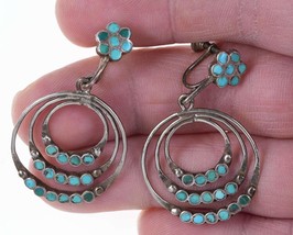 c1940&#39;s Dishta Zuni Channel inlay sterling and turquoise earrings - £232.60 GBP