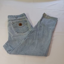 Carhartt Men’s Faded Blue Denim Distressed Jeans Measured Size 37×30 image 2