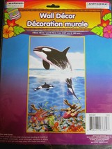 Dolphins LUAU Tropical Blue Ocean 42&quot;x72&quot; Wall/Door Mural Decoration BRAND NEW - £5.41 GBP