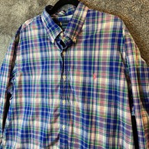 Ralph Lauren Button Up Shirt Mens XXL Blue Madras Plaid Slim Fit Cotton ... - $18.39