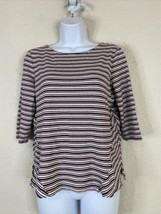 Chico&#39;s Womens Size 0 (S) Maroon Stripe Stretch Knit Blouse 3/4 Sleeve - $7.59