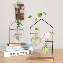Wooden Hydroponic Plants Flowers Vase Glass Vase, Heart Vase, Home Decor - £16.73 GBP+