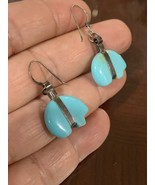 Vintage Carved Turquoise Zuni Bear Earrings Sterling Silver  - $225.67 CAD