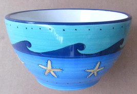 Brushes K.I.C. Hand Painted, Large Cereal Bowl Blue Green Ocean Seaside Collecti - £13.36 GBP