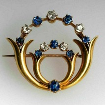1.80CT Round Cut Simulated Blue Sapphire/Diamond Brooch 925 Silver Gold Plated - £118.95 GBP