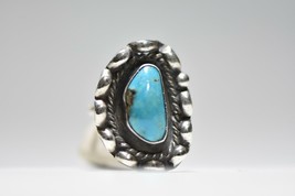 Long Navajo ring turquoise sterling silver women size 6.50 - £53.81 GBP